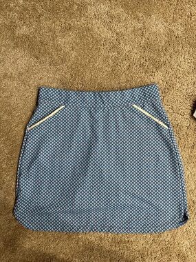 Peter Millar Blue Micro-Print Mini Skirt with Cream Trim